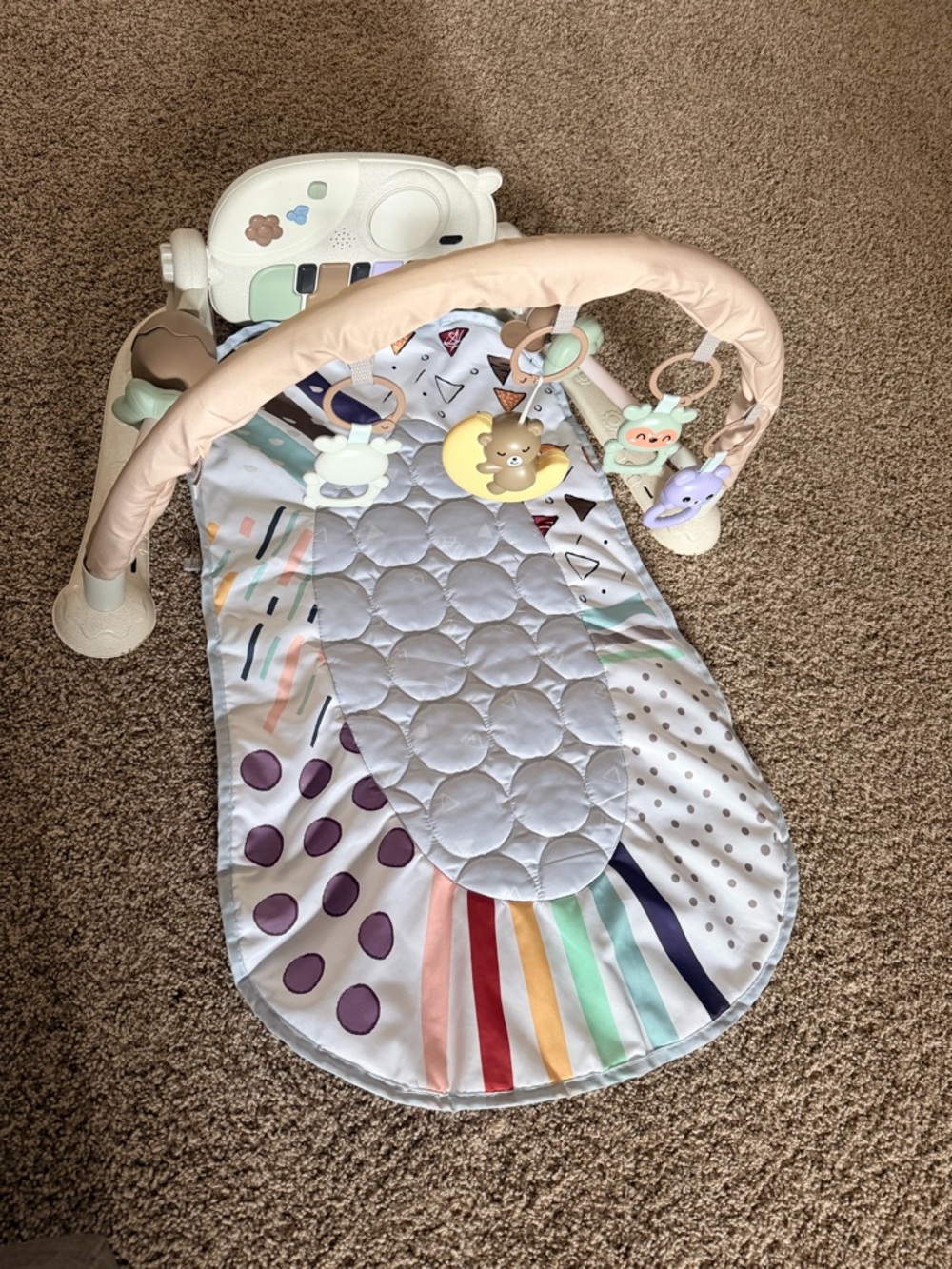 Neutral Pastel Baby Play Gym with Hanging Toys